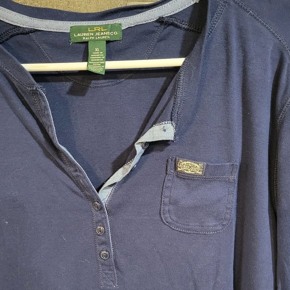 Lauren Jeans Co. by Ralph Lauren Button Front Henley in Navy Blue - Size XL - Picture 2 of 6